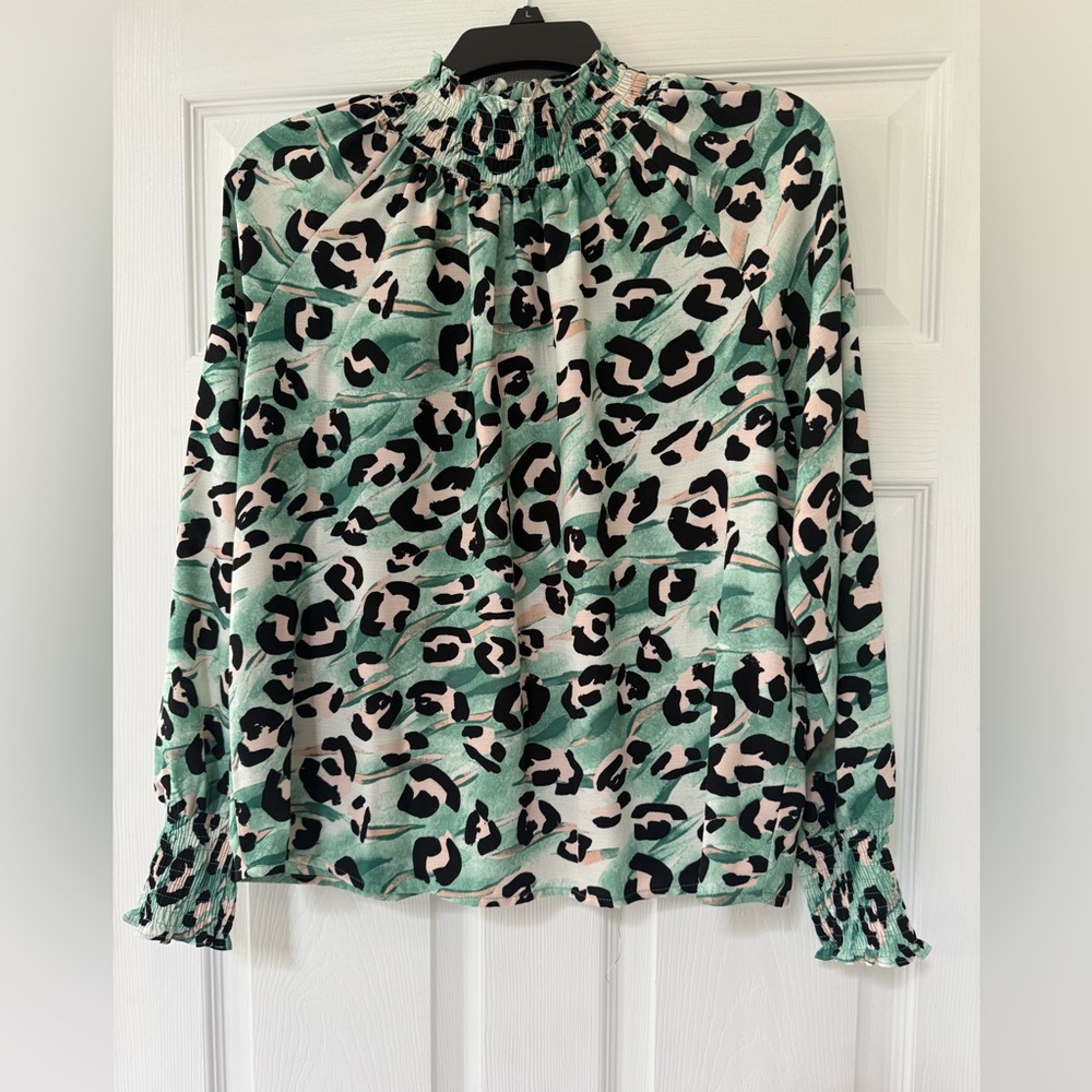 Nine West Animal Print Blouse in Green and Black